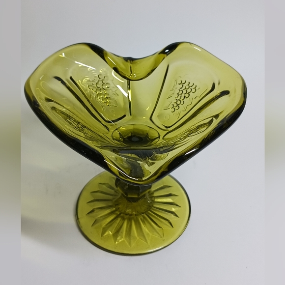 1960 LE Smith Green Glass Grapes Pedestal 4" Compote Dish Round Base - Picture 5 of 8